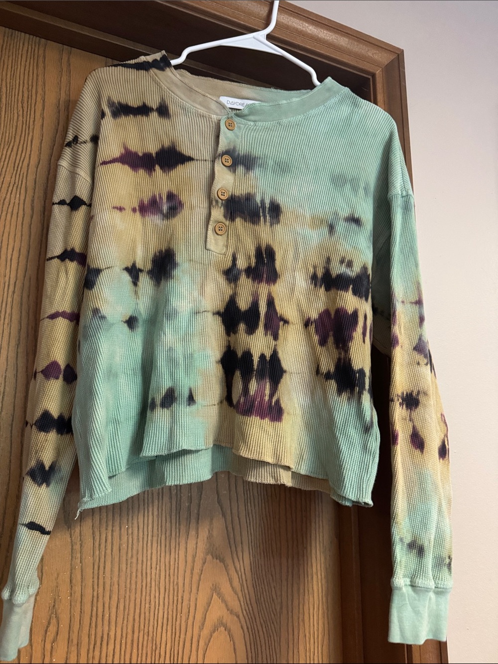 Daydreamer Mint Multi Tie-Dye Ribbed Henley Sweater